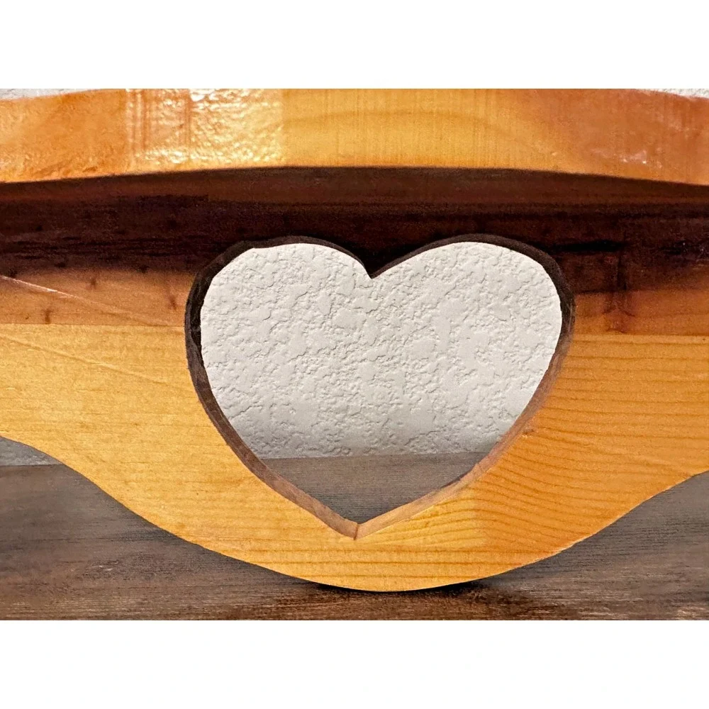 Vintage 1990s Heart Cut-out Wood Shelf w/Plate Groove Country Cottage Farmhouse